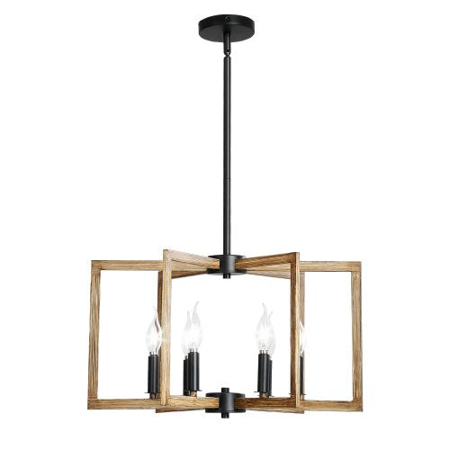 6-Light Chandelier, Metal Farmhouse Chandelier, Adjustable Height, Dining Room Hanging Light Fixture for Ceilings, Modern Chandelier for Bedroom, Foyer, Hall, Kitchen, Living Room and Entryway