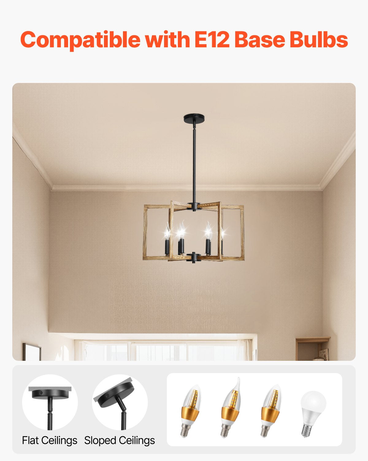 6-Light Chandelier, Metal Farmhouse Chandelier, Adjustable Height, Dining Room Hanging Light Fixture for Ceilings, Modern Chandelier for Bedroom, Foyer, Hall, Kitchen, Living Room and Entryway