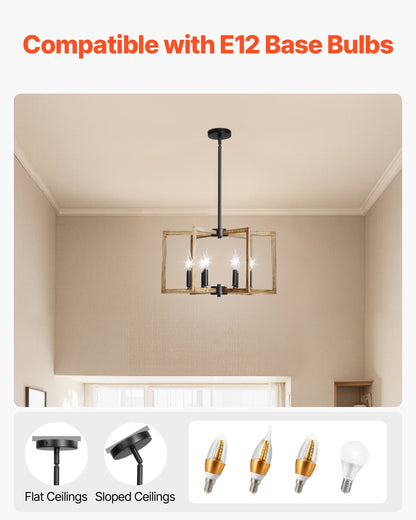 6-Light Chandelier, Metal Farmhouse Chandelier, Adjustable Height, Dining Room Hanging Light Fixture for Ceilings, Modern Chandelier for Bedroom, Foyer, Hall, Kitchen, Living Room and Entryway