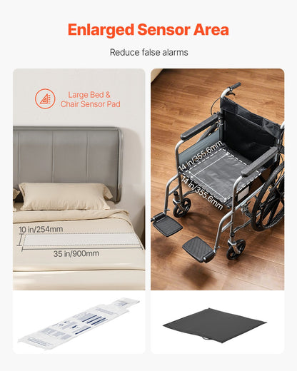 Early Alert Bed Alarm System, Wireless Bed and Chair Sensor Pad with Call Button & Pager, Pre-Alert Safety Bed Alarms and Fall Prevention for Elderly, Dementia Patients, and Adults