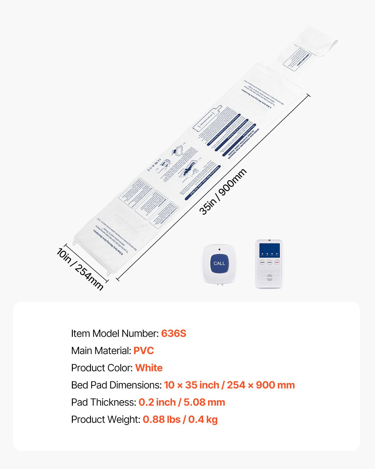 Early Alert Bed Alarm System, Wireless Bed Sensor Pad with Call Button & Pager, Pre-Alert Safety Bed Alarms and Fall Prevention for Elderly, Dementia Patients, and Adults (10 x 35-inch)