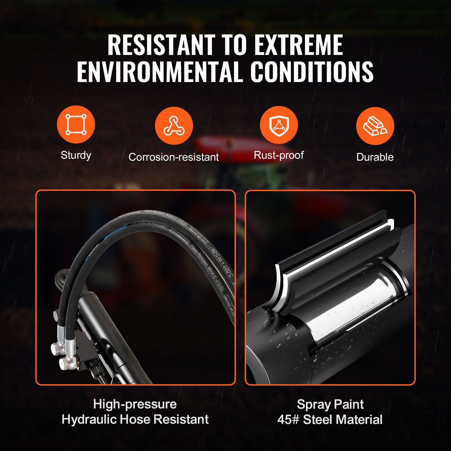 Hydraulic Top Link Cat.1-1 (8-1/4 in, 18-1/8~26-3/8 in ), Hydraulic Cylinder with 2 Hoses & G3/8" Check Valve