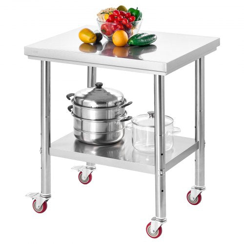 Stainless Steel Table, 24 x 30 Inches Food Prep Worktable with Wheels, Kitchen Prep Table with Adjustable Undershelf Workstations for Commercial Kitchen, Restaurant, Hotel and Garage, Outdoor