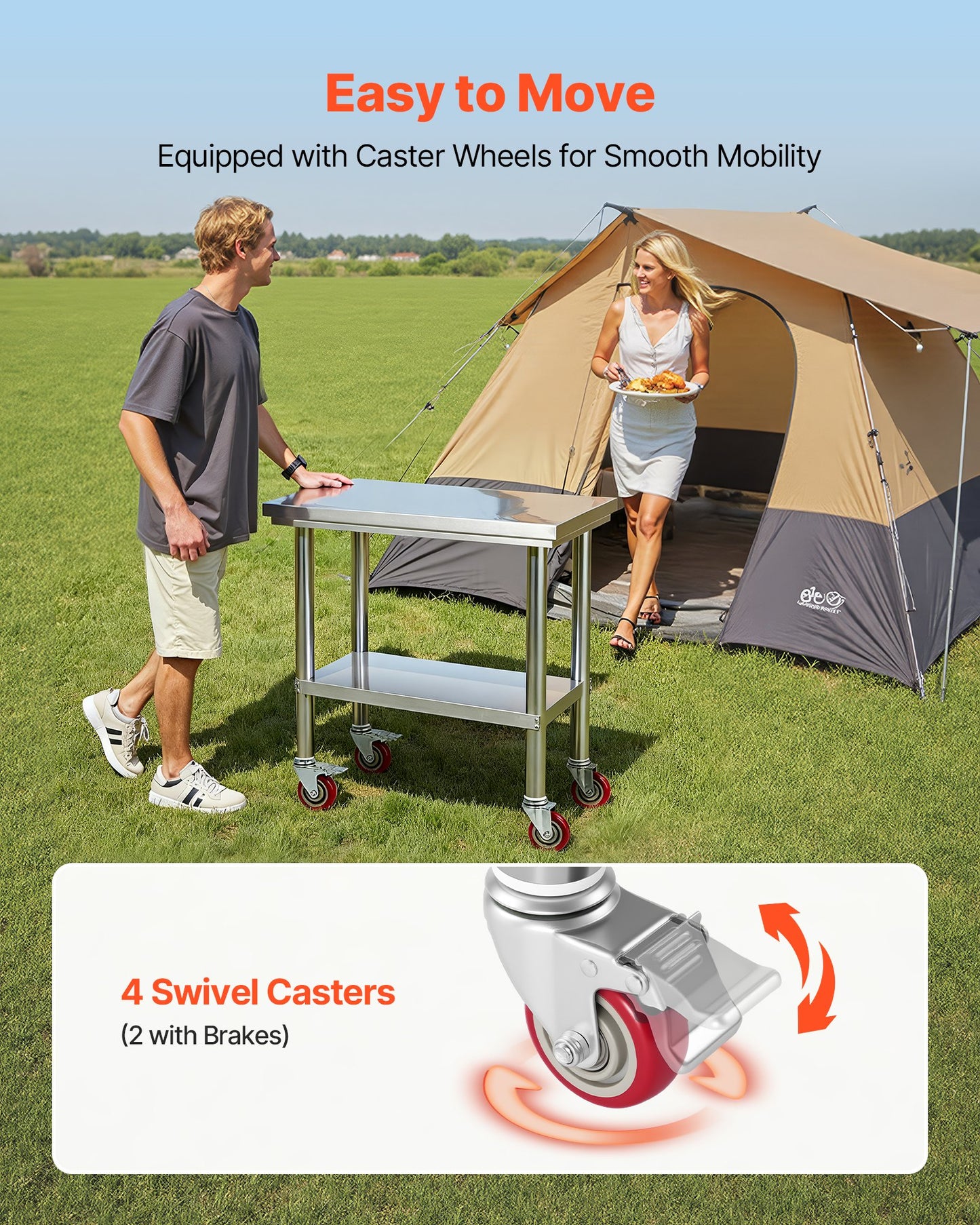 Stainless Steel Table, 24 x 30 Inches Food Prep Worktable with Wheels, Kitchen Prep Table with Adjustable Undershelf Workstations for Commercial Kitchen, Restaurant, Hotel and Garage, Outdoor