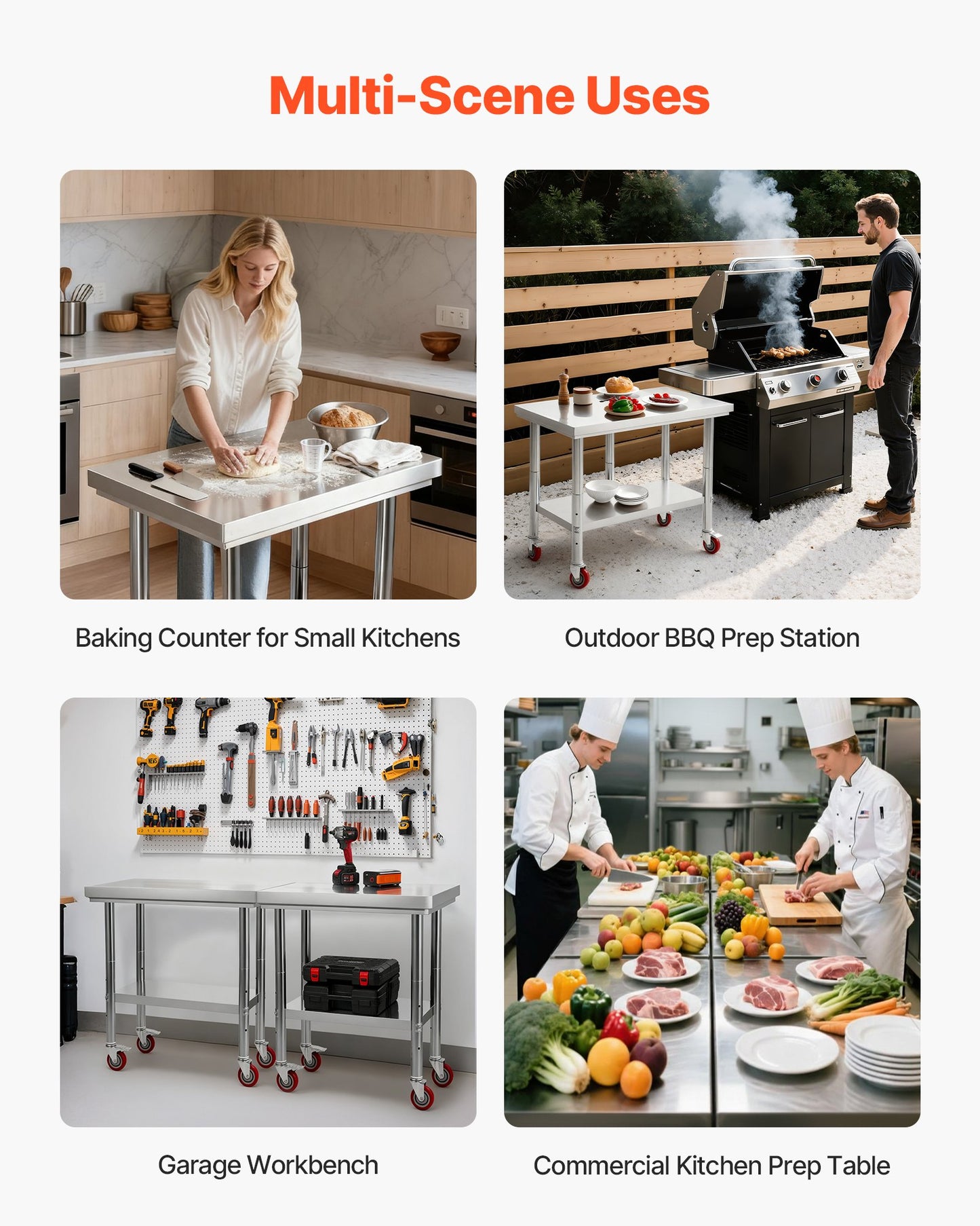 Stainless Steel Table, 24 x 30 Inches Food Prep Worktable with Wheels, Kitchen Prep Table with Adjustable Undershelf Workstations for Commercial Kitchen, Restaurant, Hotel and Garage, Outdoor