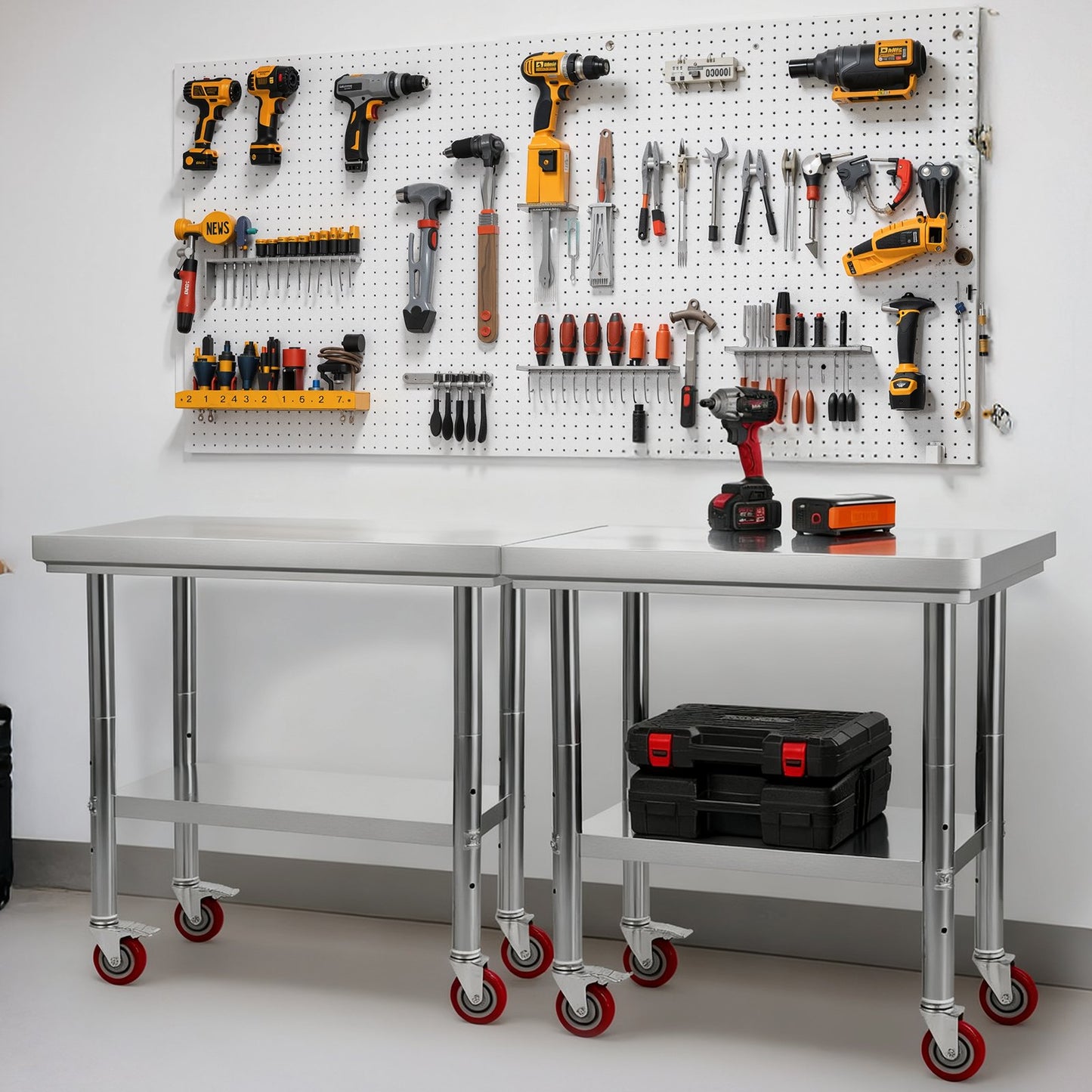 Stainless Steel Table, 24 x 35.4 Inches Food Prep Worktable with Wheels, Kitchen Prep Table with Adjustable Undershelf Workstations for Commercial Kitchen, Restaurant, Hotel and Garage, Outdoor