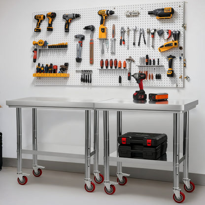 Stainless Steel Table, 24 x 35.4 Inches Food Prep Worktable with Wheels, Kitchen Prep Table with Adjustable Undershelf Workstations for Commercial Kitchen, Restaurant, Hotel and Garage, Outdoor