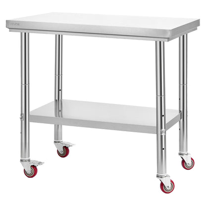 Stainless Steel Table, 24 x 35.4 Inches Food Prep Worktable with Wheels, Kitchen Prep Table with Adjustable Undershelf Workstations for Commercial Kitchen, Restaurant, Hotel and Garage, Outdoor