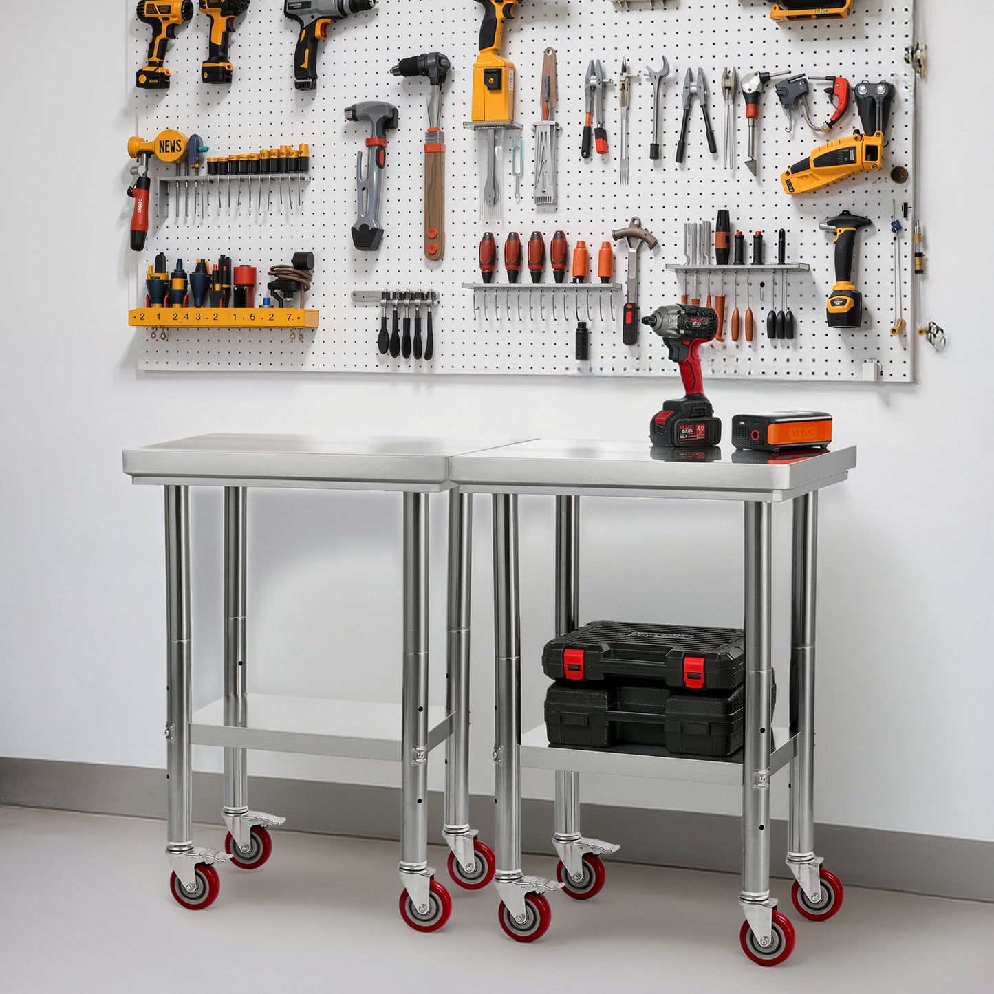 Stainless Steel Table, 24 x 18 Inches Food Prep Worktable with Wheels, Kitchen Prep Table with Adjustable Undershelf Workstations for Commercial Kitchen, Restaurant, Hotel and Garage, Outdoor