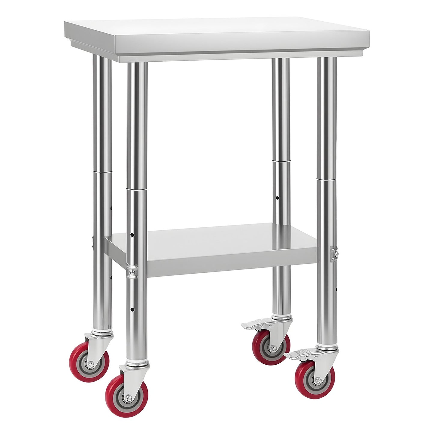 Stainless Steel Table, 24 x 18 Inches Food Prep Worktable with Wheels, Kitchen Prep Table with Adjustable Undershelf Workstations for Commercial Kitchen, Restaurant, Hotel and Garage, Outdoor