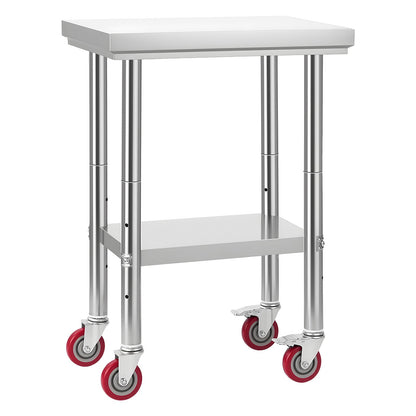 Stainless Steel Table, 24 x 18 Inches Food Prep Worktable with Wheels, Kitchen Prep Table with Adjustable Undershelf Workstations for Commercial Kitchen, Restaurant, Hotel and Garage, Outdoor