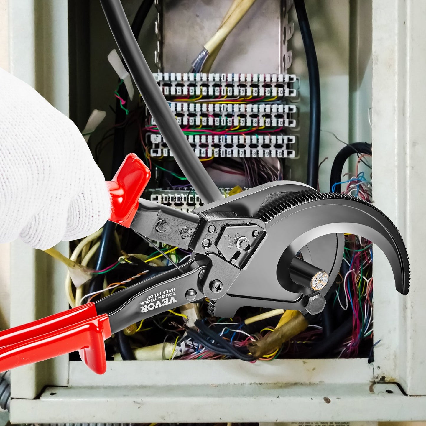 Ratcheting Cable Cutter, 11" Wire Cutter Heavy Duty with Gloves, Strong Silicon-Manganese Spring Steel Blade-for Cutting Up to 400 mm² / 780 MCM Electrical Wire