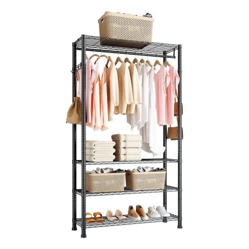 Clothing Garment Rack, Heavy Duty Clothing Garment Rack, 4 Adjustable Tiers Clothing Racks with Carbon Steel, 500 lbs Load Capacity Closet Wardrobe for Bedroom, Clothing Store, Hallway