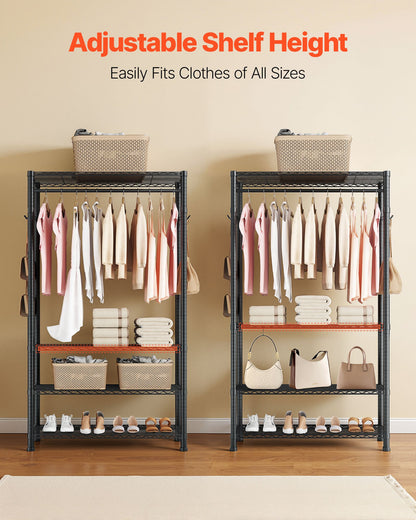 Clothing Garment Rack, Heavy Duty Clothing Garment Rack, 4 Adjustable Tiers Clothing Racks with Carbon Steel, 500 lbs Load Capacity Closet Wardrobe for Bedroom, Clothing Store, Hallway