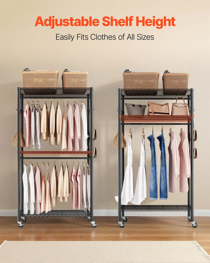 Rolling Clothes Rack, Heavy Duty Clothing Garment Rack, 3 Adjustable Tiers Clothing Racks with Carbon Steel, 450 lbs Load Capacity Closet Wardrobe for Bedroom, Clothing Store, Hallway