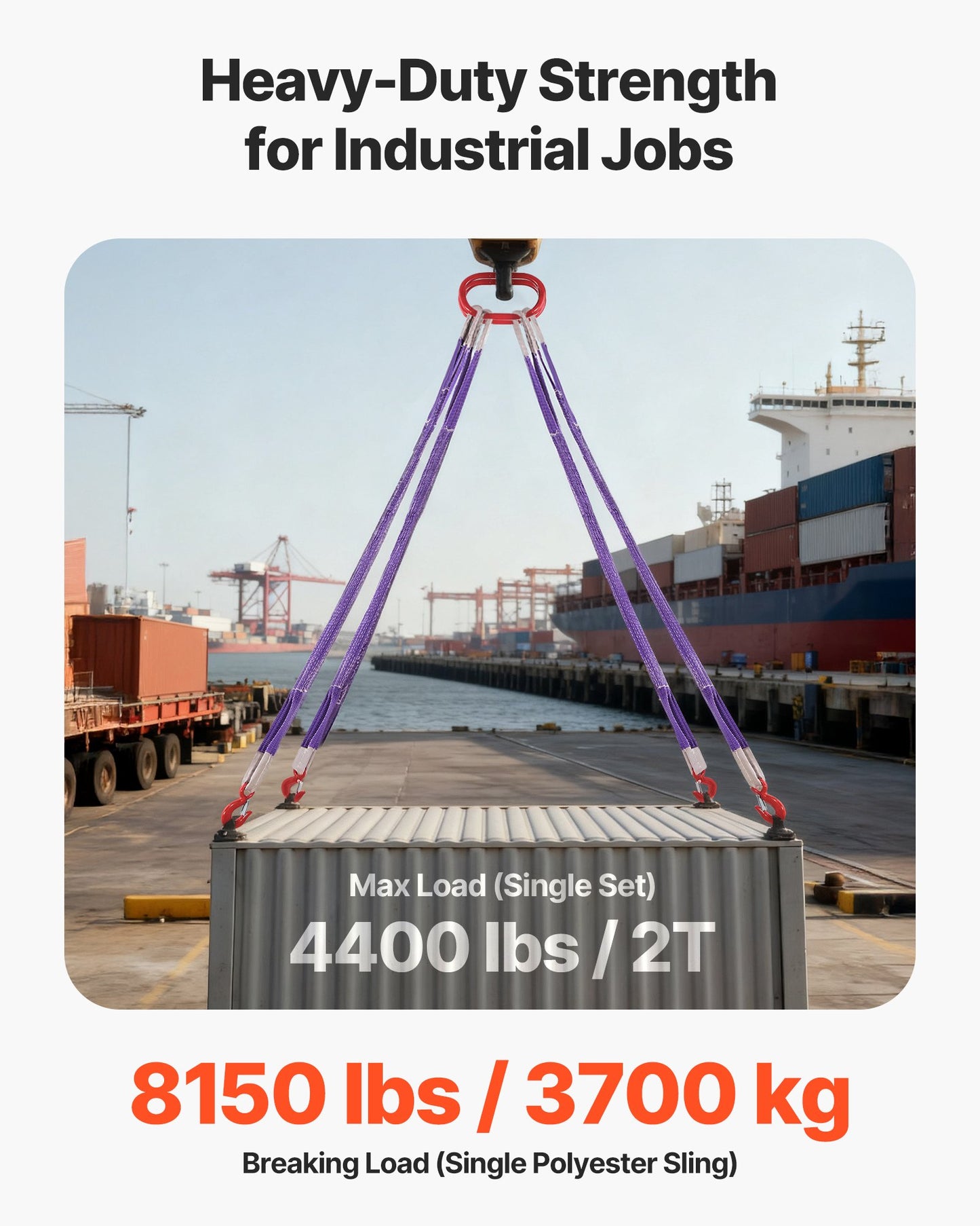 Lifting Sling Straps, 2Pcs Two-Leg Polyester Bridle Sling with Hooks, 4400LB Capacity, 5Ft Heavy Duty Rigging Strap, Thickened & Wear-Resistant Webbing Slings for Engines Cranes Hoists Truck