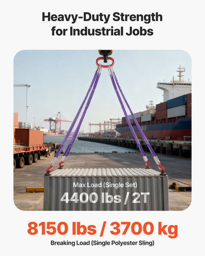 Lifting Sling Straps, 2Pcs Two-Leg Polyester Bridle Sling with Hooks, 4400LB Capacity, 5Ft Heavy Duty Rigging Strap, Thickened & Wear-Resistant Webbing Slings for Engines Cranes Hoists Truck