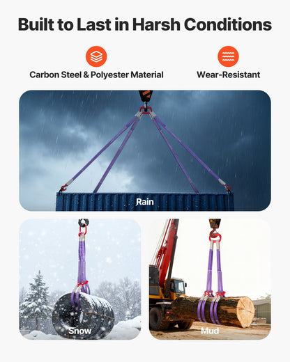 Lifting Sling Straps, 2Pcs Two-Leg Polyester Bridle Sling with Hooks, 4400LB Capacity, 5Ft Heavy Duty Rigging Strap, Thickened & Wear-Resistant Webbing Slings for Engines Cranes Hoists Truck