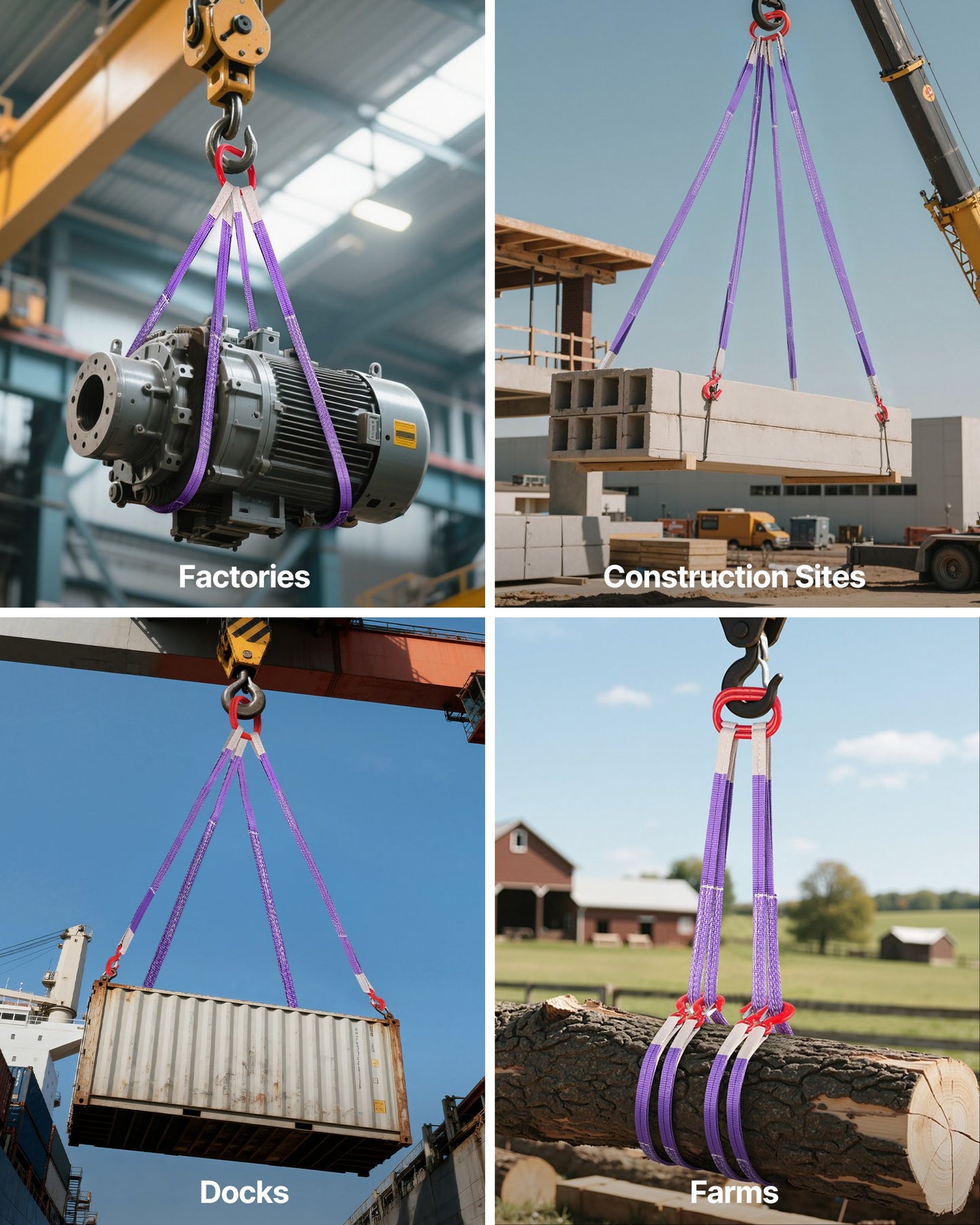 Lifting Sling Straps, 2Pcs Two-Leg Polyester Bridle Sling with Hooks, 4400LB Capacity, 5Ft Heavy Duty Rigging Strap, Thickened & Wear-Resistant Webbing Slings for Engines Cranes Hoists Truck