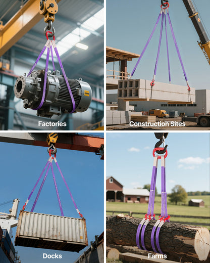 Lifting Sling Straps, 2Pcs Two-Leg Polyester Bridle Sling with Hooks, 4400LB Capacity, 5Ft Heavy Duty Rigging Strap, Thickened & Wear-Resistant Webbing Slings for Engines Cranes Hoists Truck