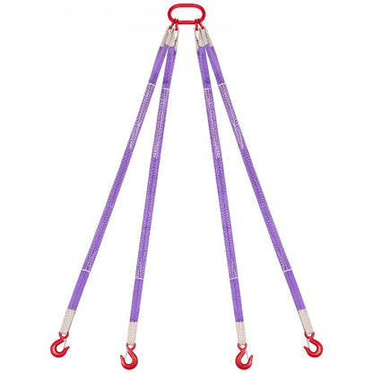 Lifting Sling Straps, Four Leg Polyester Bridle Sling with Hooks, 6600LB Capacity, 5Ft Heavy Duty Rigging Strap, Thickened & Wear-Resistant Webbing Slings for Engines Cranes Hoists Truck