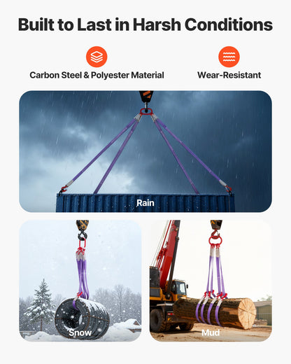Lifting Sling Straps, Four Leg Polyester Bridle Sling with Hooks, 6600LB Capacity, 5Ft Heavy Duty Rigging Strap, Thickened & Wear-Resistant Webbing Slings for Engines Cranes Hoists Truck