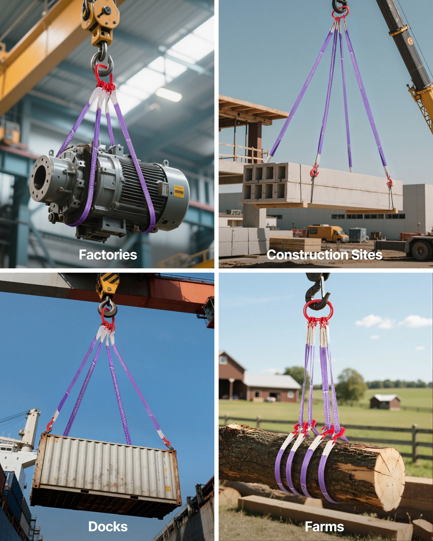 Lifting Sling Straps, Four Leg Polyester Bridle Sling with Hooks, 6600LB Capacity, 5Ft Heavy Duty Rigging Strap, Thickened & Wear-Resistant Webbing Slings for Engines Cranes Hoists Truck