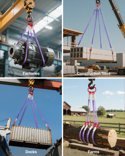Lifting Sling Straps, Four Leg Polyester Bridle Sling with Hooks, 6600LB Capacity, 5Ft Heavy Duty Rigging Strap, Thickened & Wear-Resistant Webbing Slings for Engines Cranes Hoists Truck