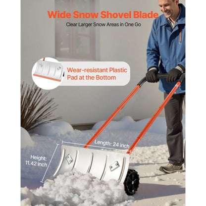 Snow Pusher with Wheels 24 Inch Durable Metal Snow Plow for Driveway | EU