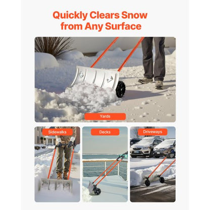 Snow Pusher with Wheels 24 Inch Durable Metal Snow Plow for Driveway | EU