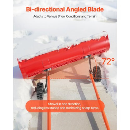 Snöskjutspade med hjul, 96 cm snöplogspade med hjul, dubbelriktat vinklat blad och 90° justerbart handtag, slitstarka vinterskyfflar i plast, bärbart snöröjningsverktyg för uppfart |  EU