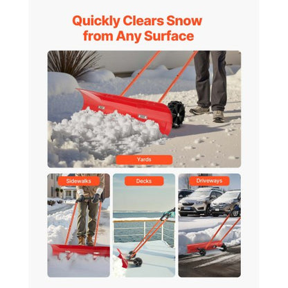 Snöskjutspade med hjul, 96 cm snöplogspade med hjul, dubbelriktat vinklat blad och 90° justerbart handtag, slitstarka vinterskyfflar i plast, bärbart snöröjningsverktyg för uppfart |  EU