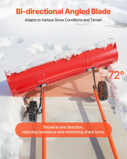 Snow Pusher Shovel with Wheels, 37.8 in Wheeled Snowplow Shovel with Bi-Directional Angled Blade & 90° Adjustable Handle, Durable Plastic Winter Shovels, Portable Snow Removal Tool for Driveway