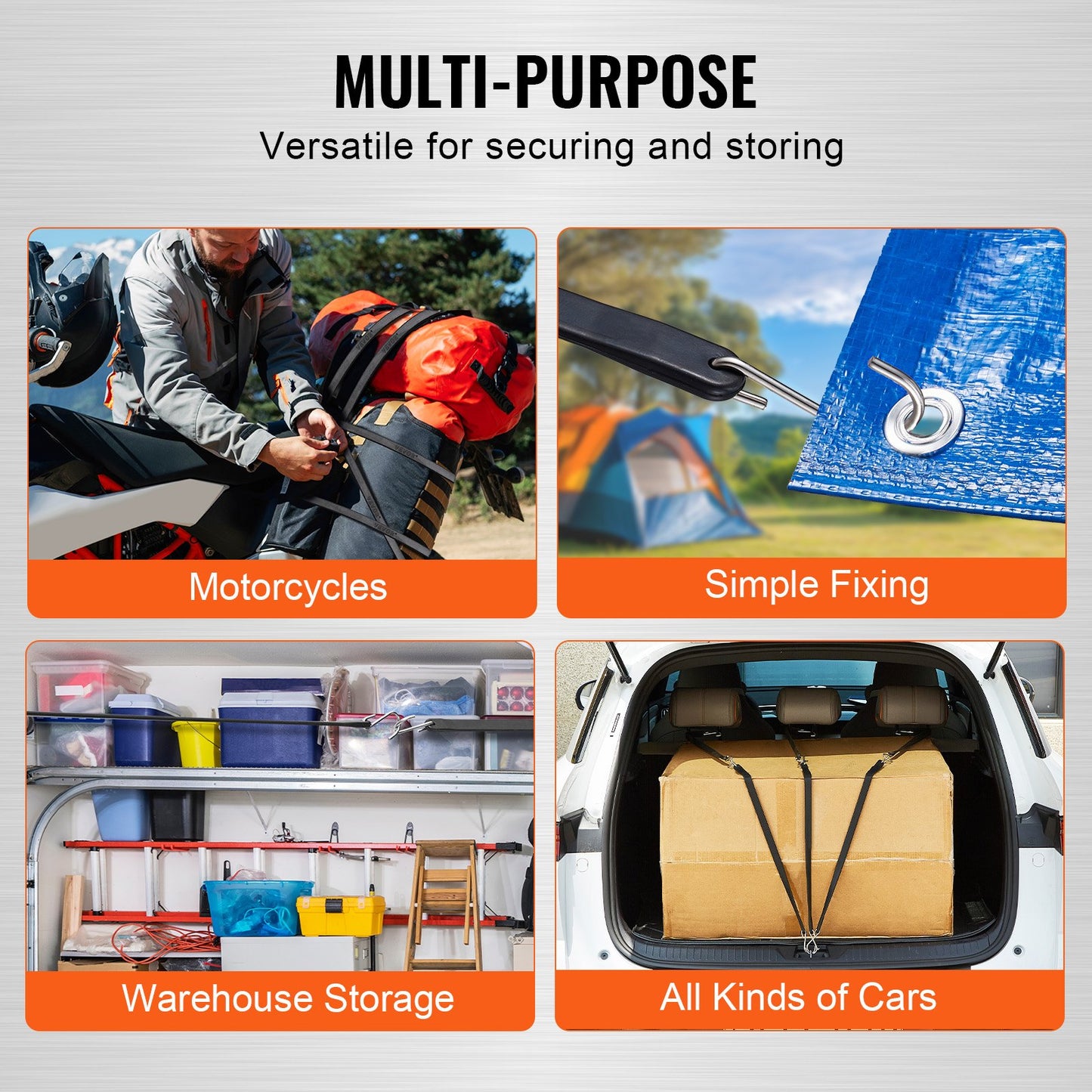 50 pcs Flat Bungee Cord Set 19.8mm Heavy Duty Bungee Straps with S Hook