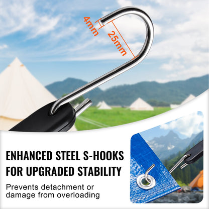 50 pcs Flat Bungee Cord Set 19.8mm Heavy Duty Bungee Straps with S Hook