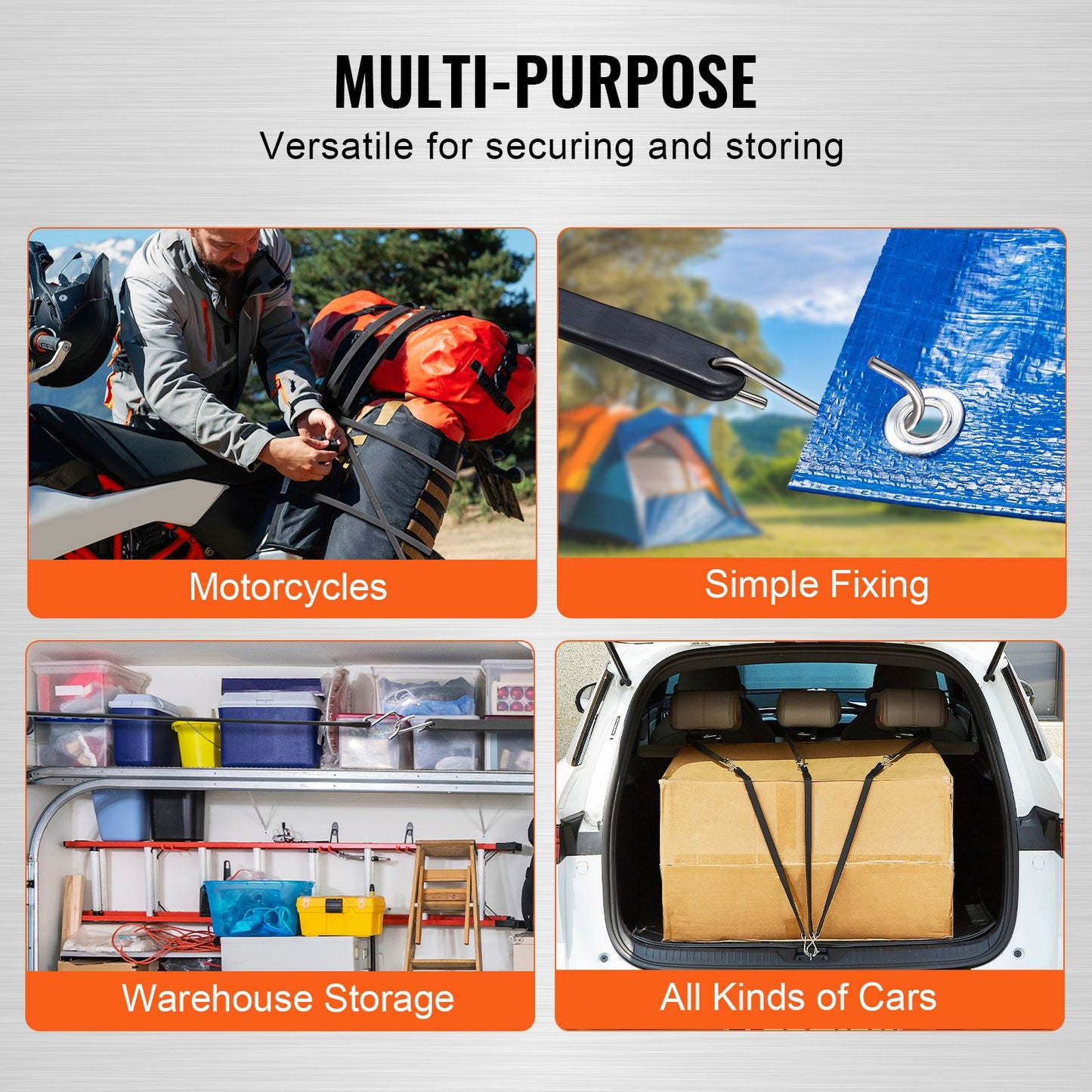 10 Stück Flachspannseil-Set 20 mm Hochleistungs-Spanngurte mit S-Haken