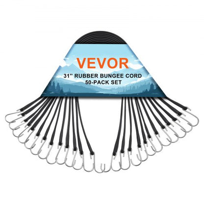 50 Piece Flat Bungee Cord, 19.8 mm Heavy Duty Bungee Straps with Steel S-Hooks, 31" Elastic Bungee Rope for Cargo, Tarps, Trucks and Tent, Black