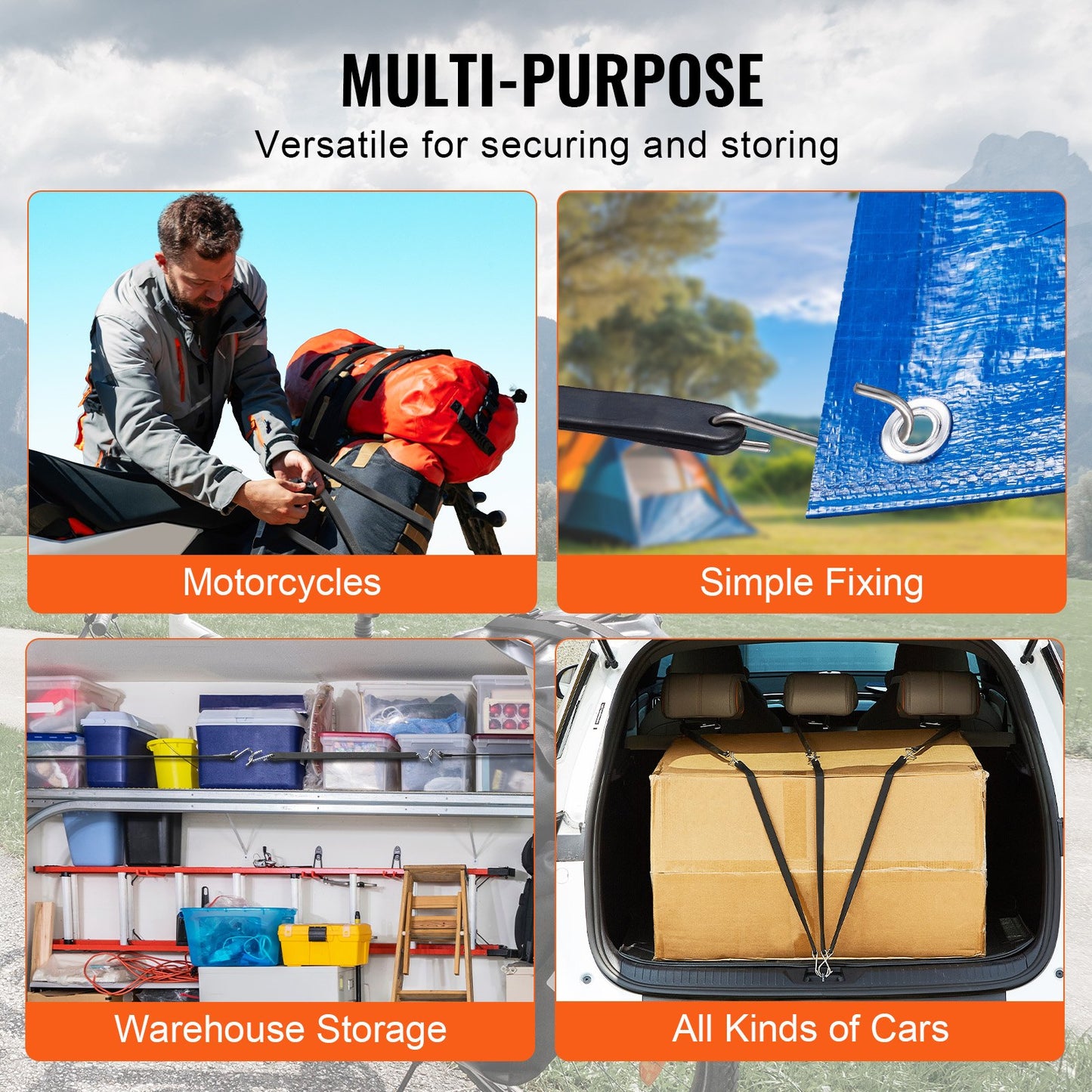 50 pcs Flat Bungee Cord Set 19.8mm Heavy Duty Bungee Straps with S Hook