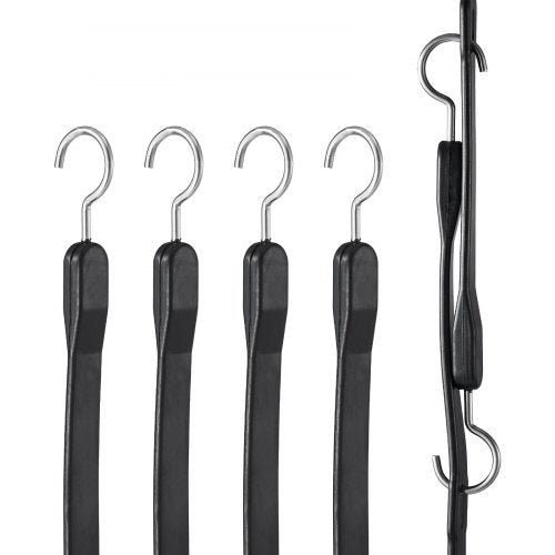 4 Piece Flat Bungee Cord, 20 mm Heavy Duty Bungee Straps with Steel S-Hooks, 40" Elastic Bungee Rope for Cargo, Tarps, Trucks and Tent, Black