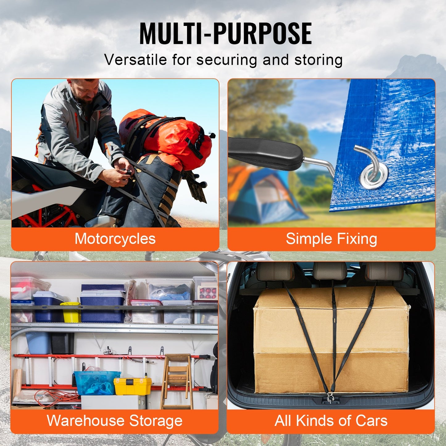 4 pcs Flat Bungee Cord Set 20 mm Heavy Duty Bungee Straps with S-Hook 40