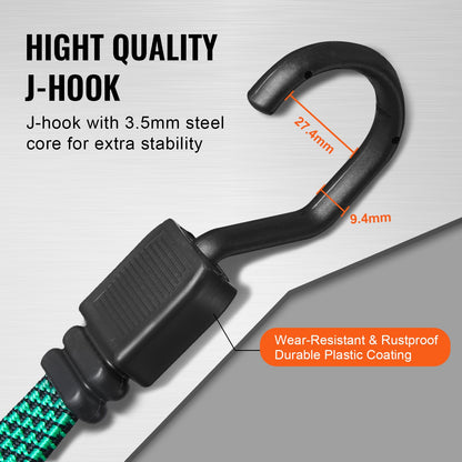 32pc Flat Bungee Cord Set 17mm Heavy Duty Bungee Straps with J-Hooks