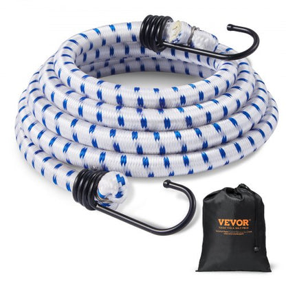 6 Piece Bungee Cords with A3 Steel Hooks, 72 Inch Heavy Duty Bungee Straps, 12 mm Elastic Bungee Ropes Set for Camping, Tarps, Motorcycle, Truck and Tent, White with Blue Stripes
