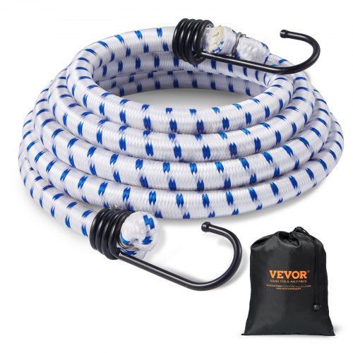 6 Piece Bungee Cords with A3 Steel Hooks, 72 Inch Heavy Duty Bungee Straps, 12 mm Elastic Bungee Ropes Set for Camping, Tarps, Motorcycle, Truck and Tent, White with Blue Stripes