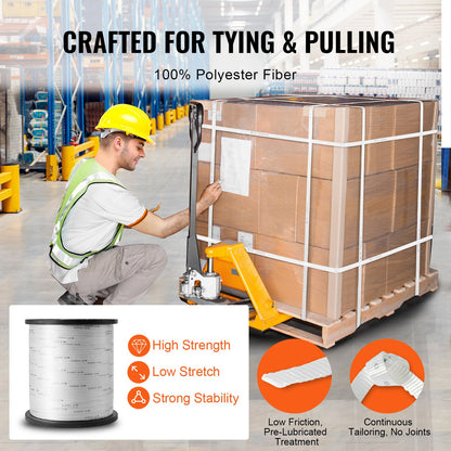 Durable Polyester Pull Cord, Width 0.5" & Length 5249ft, Max Load 1250 lbf, Measurement Marks, Perfect for Organizing Cables, Packaging, Garden Work & Electrical Jobs