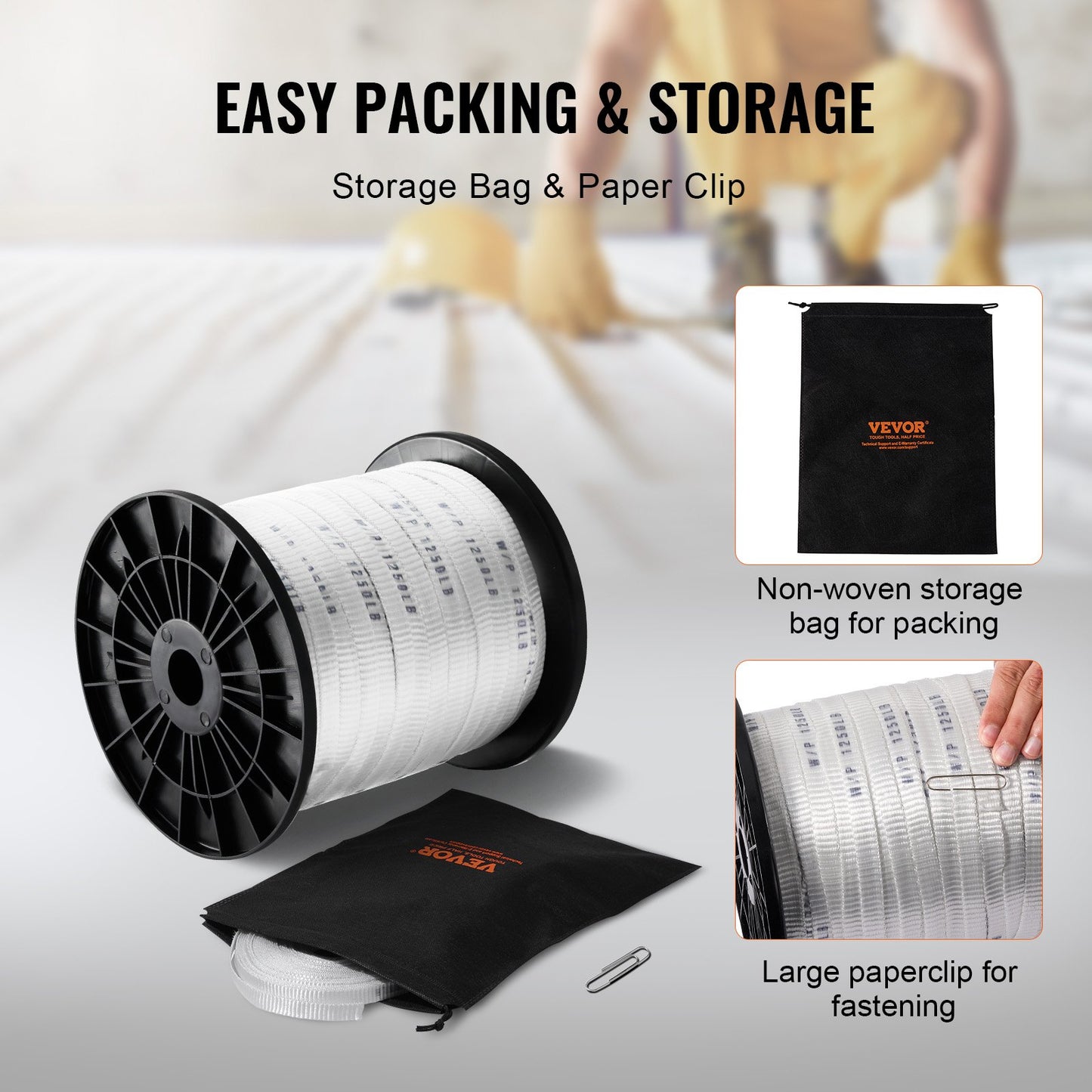 Polyester dragtejp, 1/2" x 528" Mule Tejp platt rep, 1250 lbf dragkapacitet, tryckt nätkabeldragande tejp för förpackning, trädgårdsarbete, kommersiell el, ledningsarbete, vit