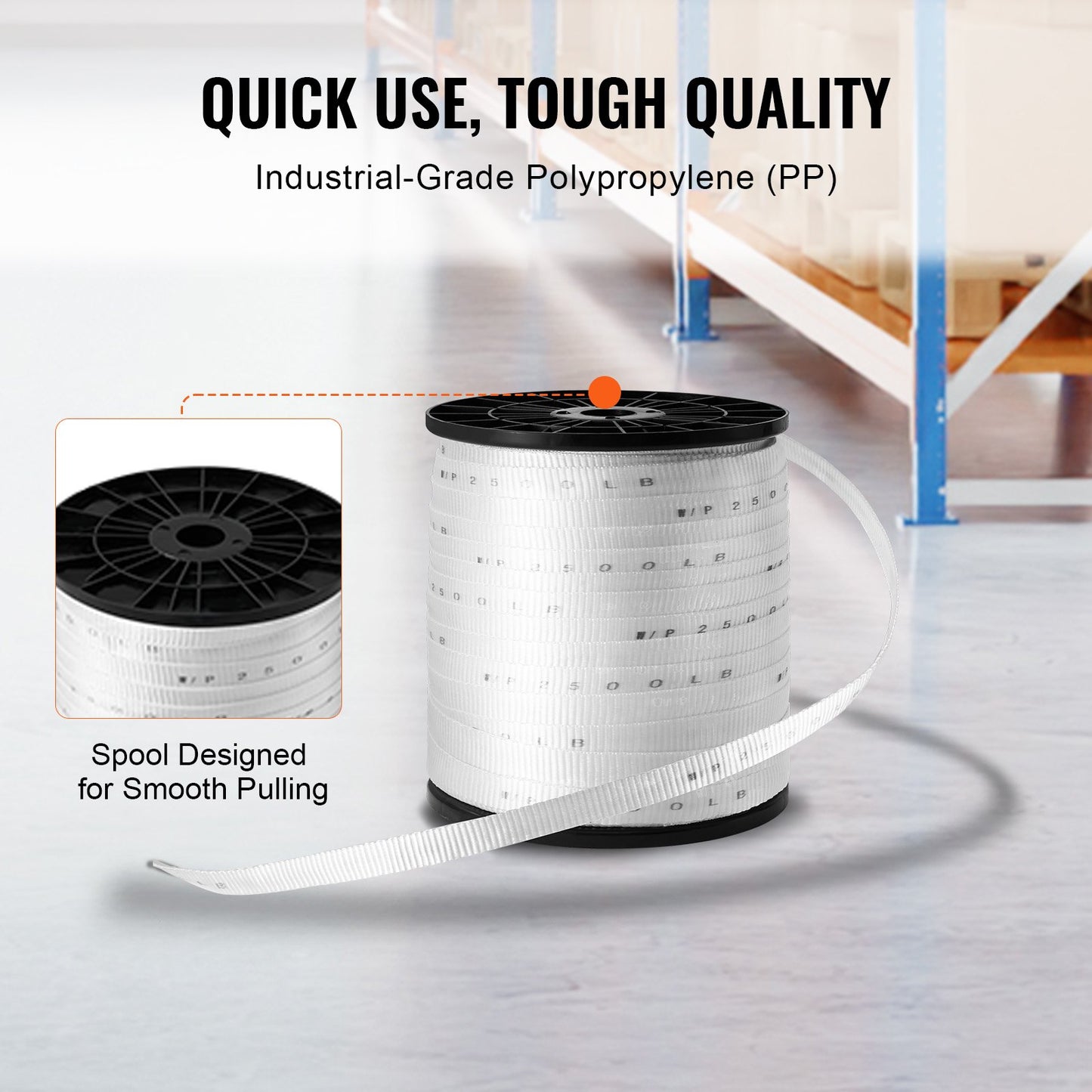 Polyester Pull Tape, 3/4" x 528' Mule Tape Flat Rope, 2500 lbf Tensile Capacity, Printed Webbing Cable Pulling Tape for Packaging, Gardening, Commercial Electrical, Conduit Work, White
