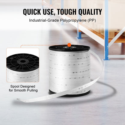 Polyester Pull Tape, 3/4" x 528' Mule Tape Flat Rope, 2500 lbf Tensile Capacity, Printed Webbing Cable Pulling Tape for Packaging, Gardening, Commercial Electrical, Conduit Work, White