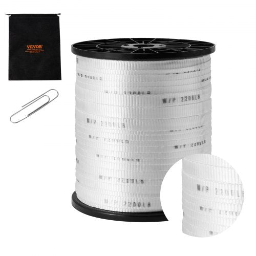 Polyester Pull Tape, 5/8" x 630' Mule Tape Flat Rope, 2200 lbf Tensile Capacity, Printed Webbing Cable Pulling Tape for Packaging, Gardening, Commercial Electrical, Conduit Work, Whit