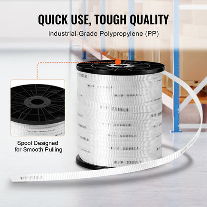 Polyester Pull Tape, 5/8" x 630' Mule Tape Flat Rope, 2200 lbf Tensile Capacity, Printed Webbing Cable Pulling Tape for Packaging, Gardening, Commercial Electrical, Conduit Work, Whit