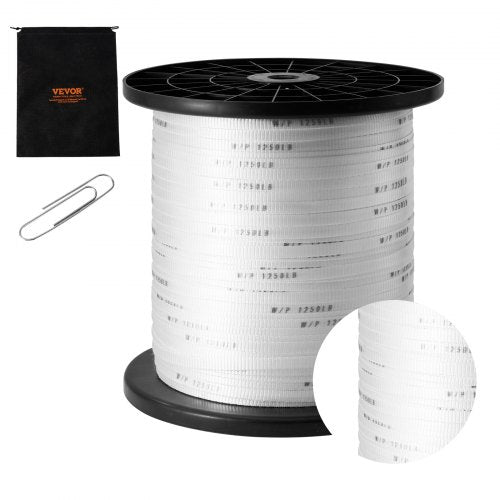 Polyester Pull Tape, 1/2" x 1053' Mule Tape Flat Rope, 1250 lbf Tensile Capacity, Printed Webbing Cable Pulling Tape for Packaging, Gardening, Commercial Electrical, Conduit Work, White